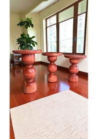 Resim 3'lü Set Maun Renk Ahşap Yan Sehpa Takımı Rustik Sehpa Kahverengi 