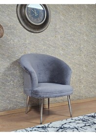 Resim Zafir Tekli Teddy Krom Kaplama Sivriltme Ayak Çay Seti Koltuk Tekli Berjer , Balkon, Salon, Ofis Gri 