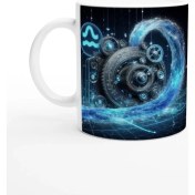 Resim Kova Burcu Baskılı Kahve Kupası - Zamanın Çarkları Astroloji Mekanizması Vs2 