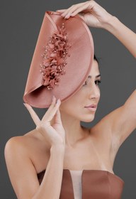Resim Vintage Çiçek Detaylı Şapka – Özel Tasarım Nikah & Davet Aksesuarı - Somon 