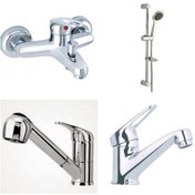 Resim Erce Mix Banyo spralli Evye ve Sabit Lavabo Batryası sürgülü Duş Krom 