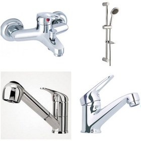 Resim Erce Mix Banyo spralli Evye ve Sabit Lavabo Batryası sürgülü Duş Krom 