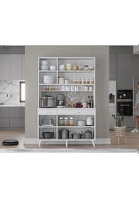 Resim Maya Kahve Köşesi Çok Amaçlı Dolap Kiler Mutfak Dolabı Beyaz 105cm Beyaz 