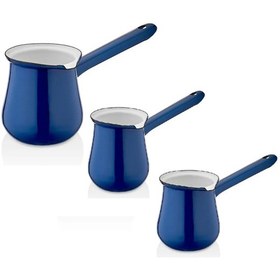 Resim Ebru Emaye Üçlü Cezve Takımı 