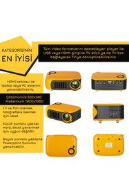 Resim UpWay A2000 Hoparlörlü 1000 Lümen Mini Multimedya Ev Sineması 80 inç Projeksiyon Cihazı 