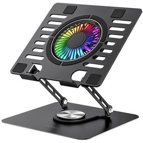 Resim Addison Ad-rc36 Steely 360 Derece Dönebilen Fanlı Rgb Işıklı Ayarlanabilir Siyah Metal Laptop Stand 
