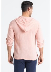 Resim Uzun Kol Erkek Kapüşonlu Yazlık Müslin Sweatshirt Pudra Pdr-pudra Pudra 
