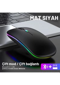 Resim Shopytech Çift Mod Kablosuz Mouse Bluetooth 5.2 + 2.4g Şarjlı Sessiz Tıklama Rgb Işıklı 500 Mah Siy 2.4G Vertical 