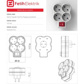Resim Toptancı Amca Dörtlü Topraklı Fişli Priz Papatya Golyat Priz Çoğaltıcı (Anahtarlı) 