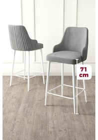 Resim Canisa Enox Serisi,4 Adet Gri Sandalye Mutfak Bar Sandalyesi, Babyface Kumaş, Beyaz Metal Ayak Sandalyeler Gri Ayaklar Beyaz 