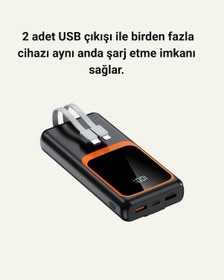 Resim Dijital Ekranlı 20.000 Mah Powerbank 22.5w Hızlı Şarj + Çoklu Bağlantı Seçeneği Çoklu 