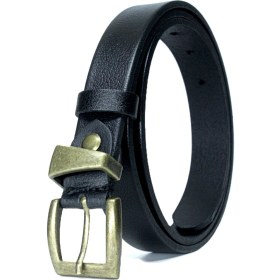 Resim Hakiki Deri Antik Sarı Tokalı Kadın Kemeri 2,5cm Siyah 