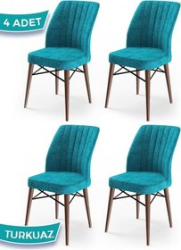 Resim Canisa Flex Serisi, Üst Kalite Mutfak Sandalyesi, 4 Adet Turkuaz Sandalye, Gürgen Ceviz Ahşap Ayak Sandalye Turkuaz Ayaklar Ceviz 