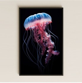 Resim Kırmızı Beyaz Denizanası Tasarımlı Şeffaf Pleksi Tablo 