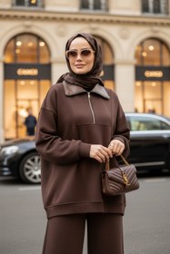 Resim Aselim Hijap Moda Oslo Comfort Set - Selanik Kumaş İkili Tesettür Takım Acıkahve 