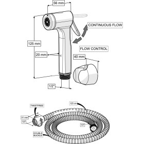 Resim İz Yapı Consolatus El Tahareti– Krom | Paslanmaz Çelik Hortumlu | Duvar Askılı | Shut-Off 