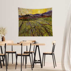 Resim Yükselen Güneşli Tarla ve Buğday Tarlası Duvar Örtüsü - 100 cm x 135 cm 
