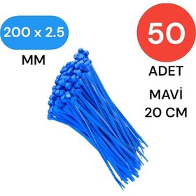 Resim Tek-iş Plastik Kablo Bağı Klipsi Cırt Kelepçe 200 Mm X 2.5 Mm Mavi 50 Adet 