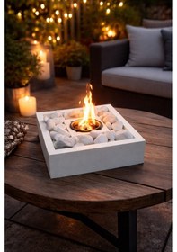 Resim Dekoratif Masa Üstü Kare Taş Şömine Ateş Çukuru-500 Ml Yakıt Hediye 