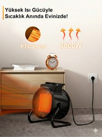 Resim FaroxTech 3000W PTC Seramik Elektrikli Isıtıcı - Havayı Kurutmayan Sağlıklı ve Sessiz Fanlı Soba 