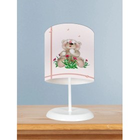 Resim Bebek ve Çocuk Odası Ayıcık ve Çiçek Desenli Abajur 