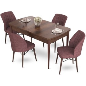 Resim Canisa Concept Fer Serisi 70x114 Açılabilir Barok Ahşap Desen Masa Takımı Ve 4 Gül Kurusu Sandalye 