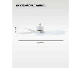 Resim 5 Kanatlı Vantilatör LED Ampul 3 Renk - Kumandalı 