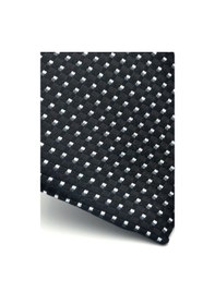 Resim Gaffy Beyaz Küçük Kare Desenli Siyah Dokuma Kumaş Mendilli Slim Fit Kravat // Sdk-2511-1 Siyah 