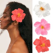 Resim 1 Adet Tropikal Hibisküs Çiçeği Saç Tokası - Kadınlar için Canlı Hawai Stili Saç Aksesuarı, Pembe ve Beyaz Çiçek Desenli, Yaz Plajı veya Parti Şıklığı İçin Mükemmel, Hawaii Saç Aksesuarı, Tropikal Estetik, Detaylı Yaprak Tasarımı 