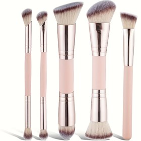 Resim 5'li Profesyonel Makyaj Fırça Seti: Fondöten, Allık, Pudra, Far & Kapatıcı Fırçaları – Seyahat Dostu Çok Fonksiyonlu Kadın Seti, Mükemmel Hediye 