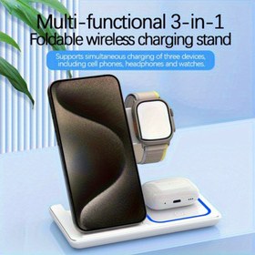 Resim 3’ü 1 Arada Katlanabilir Kablosuz Şarj Standı, iPhone 16 15 14 13 12 11 X XR XS Pro Max Plus Mini için Hızlı Kablosuz Şarj İstasyonu, Apple Watch iWatch 10 9 8 7 6 5 SE Ultra ve Diğer Cihazlar için Ofis Yatak Odası TV Telefon Tutucu 