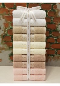 Resim Özdilek Elissa Havlu 10 Adet - Pembe Bej Krem Taş Beyaz 