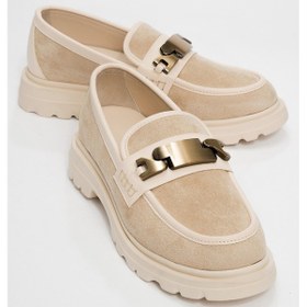 Resim Luvishoes Luvi Shoes Pray Bej Süet Tokalı Kadın Loafer Ayakkabı Bej 