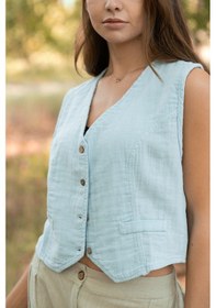 Resim Verdeblanco Düğme Detaylı Müslin Yelek Bebek Mavisi Bebek Mavi 