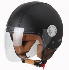 Resim Sway Sw 701 Black Leather Yarım Açık Kask Siyah 