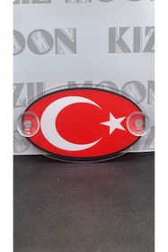 Resim Kızıl Gök Ford Uyumlu Oval Ay Yıldız Türk Bayraklı Pleksi Kemik Arma Cam Süsü 