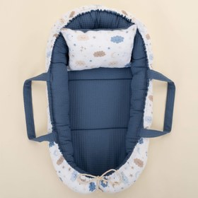 Resim Babynest ve Yastık - Çift Taraflı - Koyu İndigo Petek - Mavi Bulut 