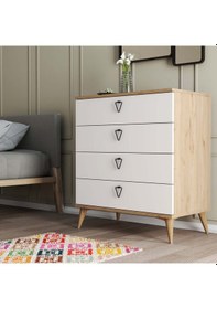 Resim 3616 VERSACE 4 ÇEKMECELİ AYAKLI ŞİFONYER SEPET - BEYAZ 