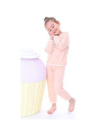 Resim %100 Pamuk Süprem Penye Kumaş Uzun Kollu Kız Çocuk Pijama Takımı 3,4,5,6,7,8 Yaş Somon 