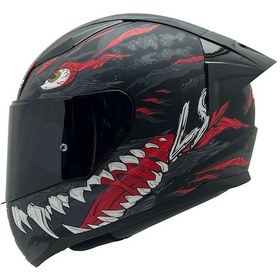 Resim Şeffaf Cam + Spoıler + Ls2 Rapıd 2 Race Kaıju Kapalı Motosiklet Kaskı Kırmızı + Mat Siyah 