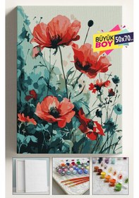 Resim Sayılarla Boyama Seti Numaralı Tuval Fırça Boya Dahil Kasnaklı Set 50x70 Cm - Kaldırım Çiçeği 