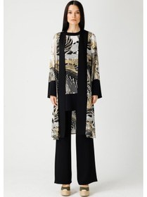 Resim Esswaap Özel Desenli Kimono Tunik Pantolon Takım Haki Yeşil 