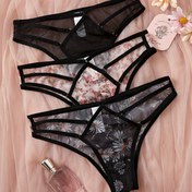 Resim 3'lü Kadın Çiçek Desenli İç Çamaşırı Seti - Şık Yarı Saydam Pantolonlar, Siyah/Gri/Bej Renklerde Günlük ve Özel Günler için Yumuşak Lingerie, Üçgen Kesim, Zarif Kumaş 