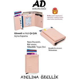 Resim Adelina Bags Pudra Pembe Nova Deri Mekanizmalı Otomatik Kızaklı Kartlık Pudra 