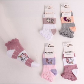 Resim Ekinoks 11 -12 yaş kız çocuk patik unicorn desenli /4'lü paket /pamuklu çorap 