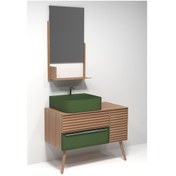 Resim Zelena 100 Cm Banyo Dolabi - Yeşil / Meşe Çok Renkli 