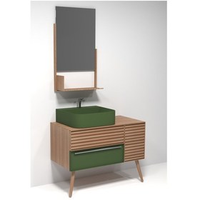 Resim Zelena 100 Cm Banyo Dolabi - Yeşil / Meşe Çok Renkli 