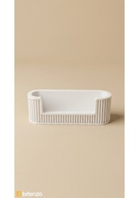 Resim Modern Çizgili Tasarım Masaüstü Kartvizitlik - Minimalist Ofis Düzenleyici Ve Dekoratif Kart Tutucu - Beyaz 