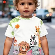Resim Erkek Çocuklar için Aslan Desenli Karikatür Hayvan T-Shirt - Şık ve Rahat Polyester Karışımı, Yuvarlak Yaka Kısa Kollu Çocuk Giyim, Canlı Safari Tasarımı ile Rahat Çocuk Giyim | Eğlenceli Tasarım | Polyester Karışımı 