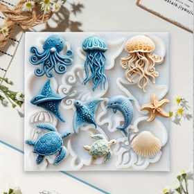 Resim Ocean Life Silikon Kalıp Seti, Deniz Yaratıkları Şekilleri, Fırın, Reçine, DIY El Sanatları için - Kaplumbağalar, Yıldız Balıkları, Yunuslar, Ahtapotlar, Kalamarlar - Yüksek ve Düşük Sıcaklığa Dayanıklı, Düzensiz Ürün Tasarımı 